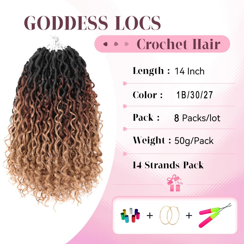 Aipin Faux Goddess Locs Crochet Hair 14 Inch Boho River Locs Hippie Wavy Crochet With Curly Hair In Middle And Ends Braids Hair Extensions (8Packs,14 inch, OM3T3027) - Image 2